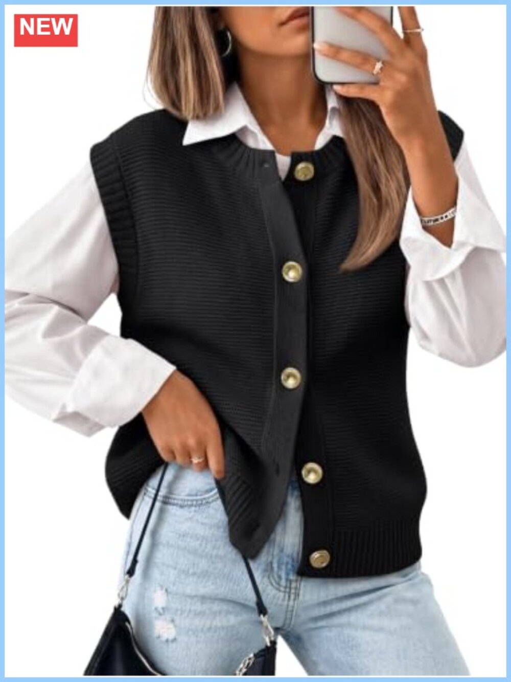 Women's Cotton Acrylic Knit Button-Down Sweater Vest Business Casual